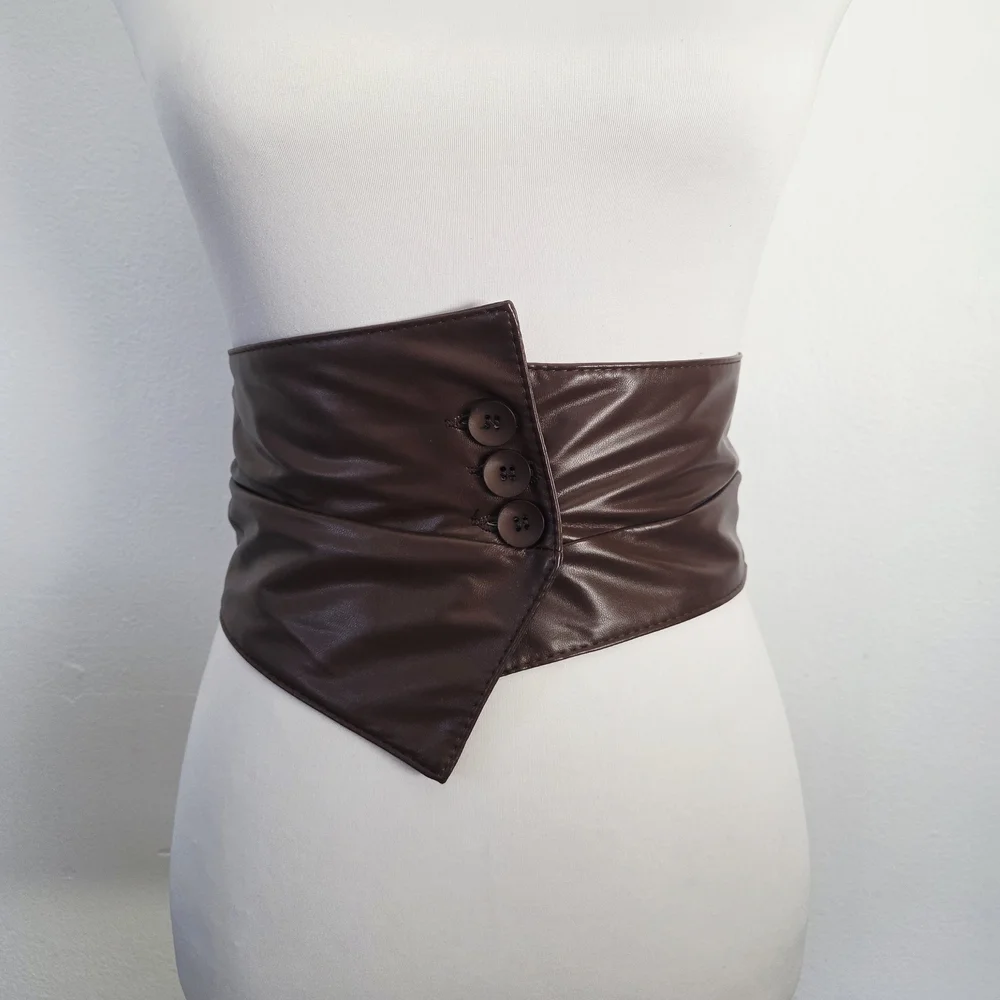Stretchy wide brown waist belt - Picture 3 of 10